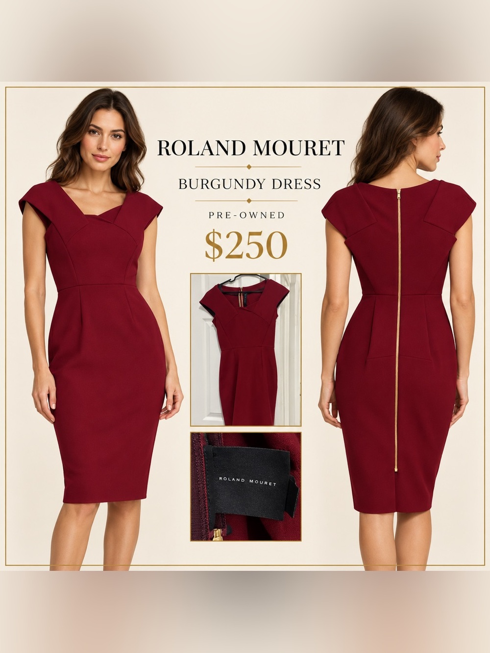 Roland Mouret Wine-Red Midi Sheath Dress
